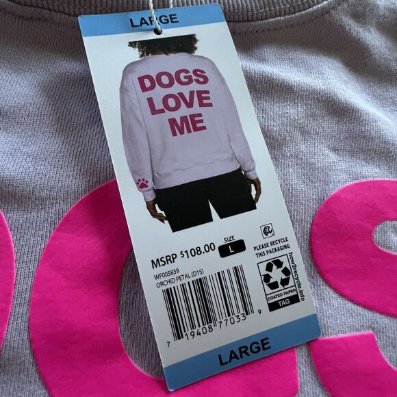 WILDFOX "Dogs Love Me" Sweatshirt New With Tags Women Size XL Lavender /Pink - Picture 2 of 8